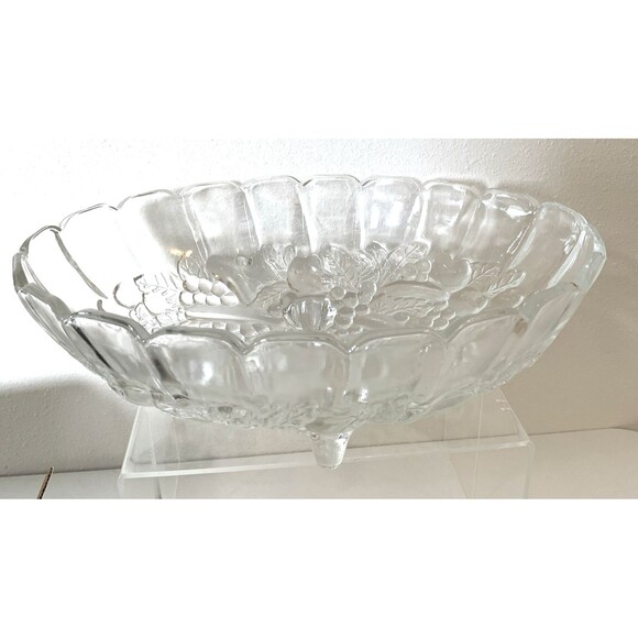 Indiana Glass Crystal Footed Fruit Bowl 8"x12" Oval Scalloped Original Box - Picture 2 of 7